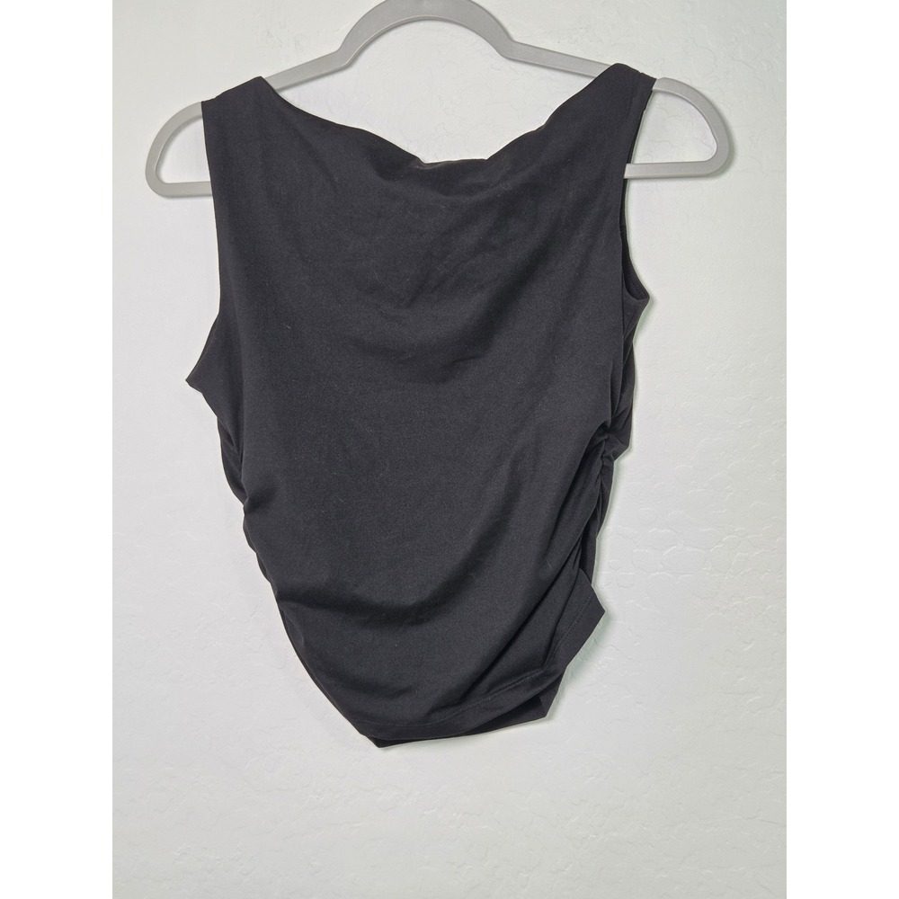 Trendy Queen Black Cowl Neck Ruched Side Sleeveless Tank Top Small